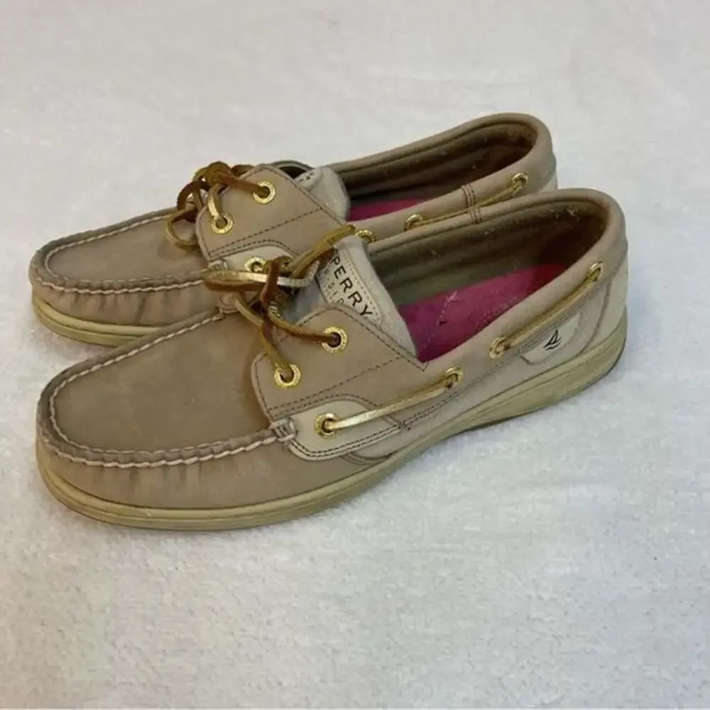 SPERRY TOP SIDER Bluefish Linen Gold Suede Leather Boat Shoes Women's Size US 8